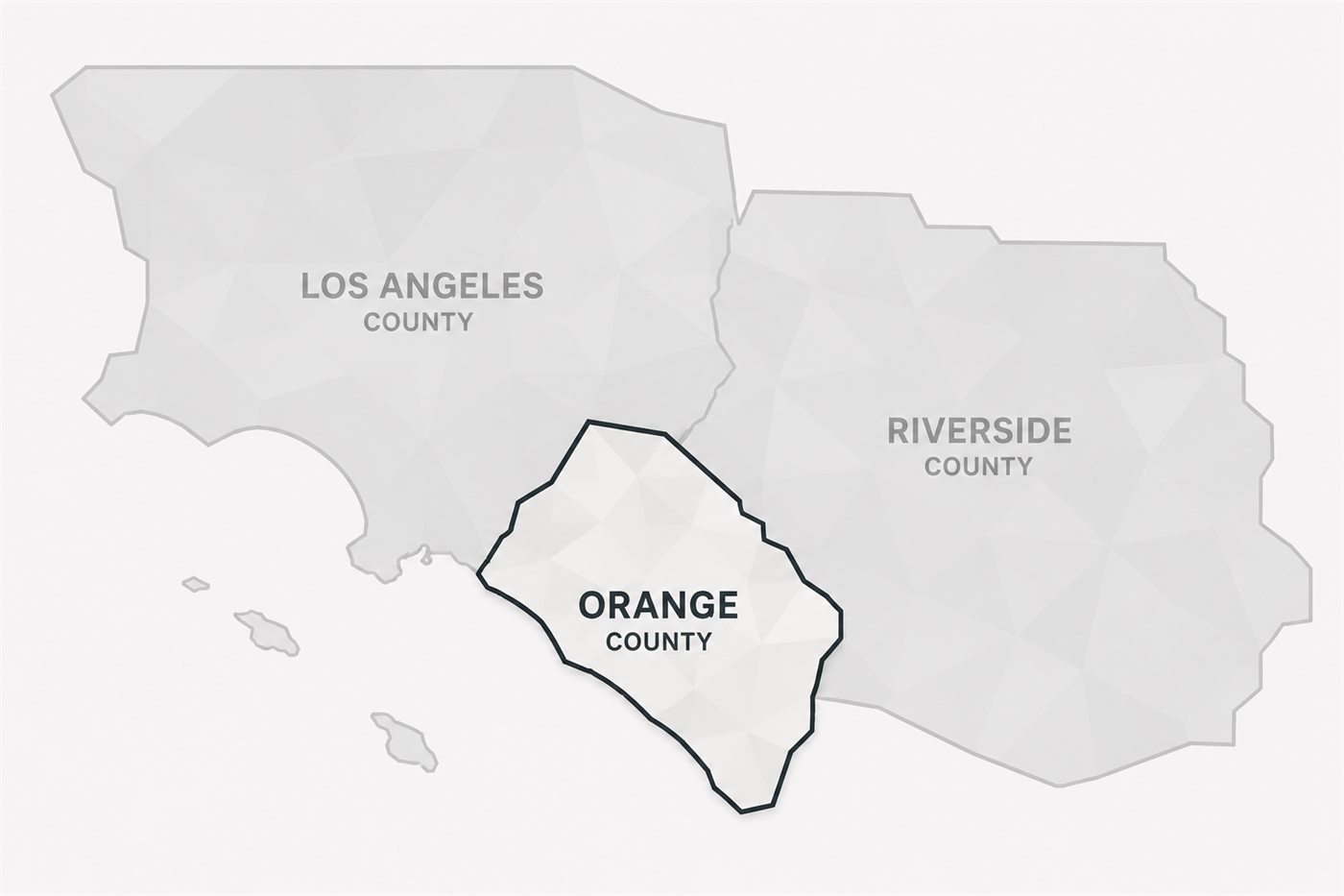 Service area map highlighting Orange County, with Los Angeles and Riverside counties also served