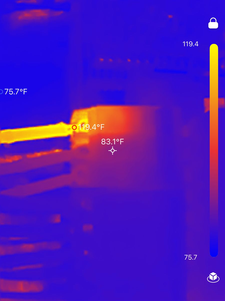 Infrared thermal scan showing an overheating electrical connection